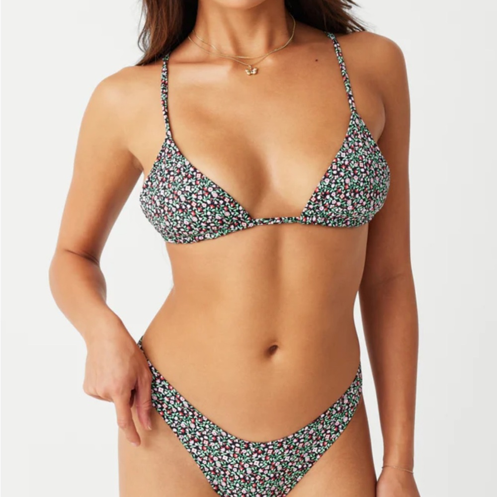 Frankie's Bikinis Floral Bikini Set - Black and Pink